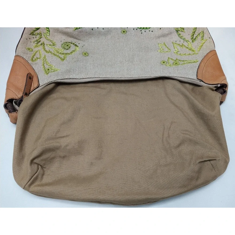 Cole Haan Multicolor Canvas Leather Trim Floral Zipper Closure Hobo Shoulder Bag